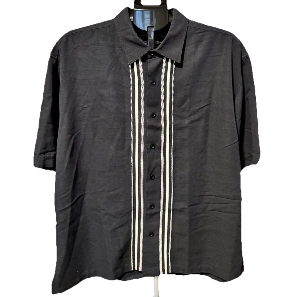 Cubavera Mens Size 2X Black & Cream Embroidered Stich Short Sleeve Shirt Bowling